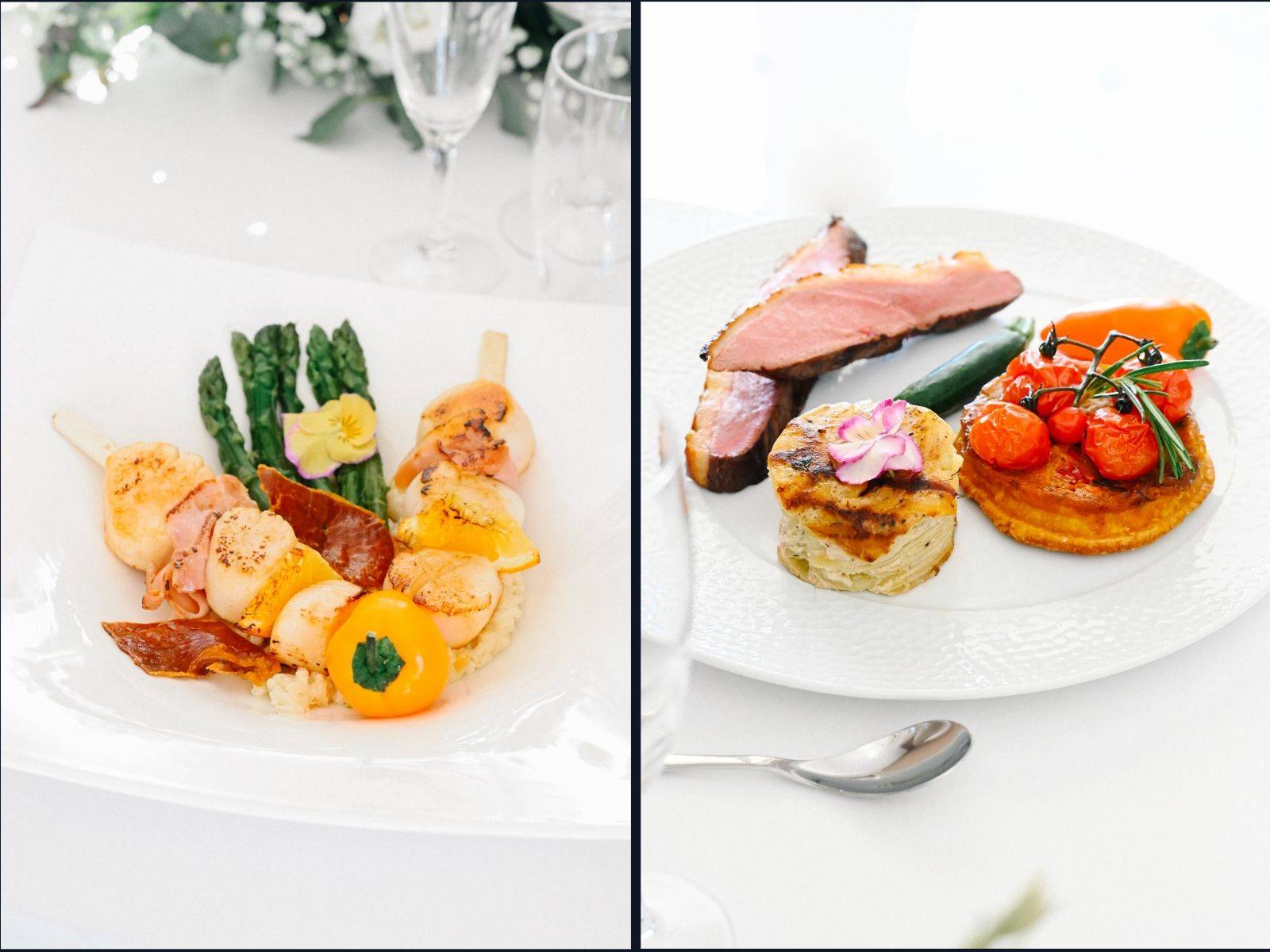 Brochette de noix de Saint Jacques et Aiguillettes de magret de canard