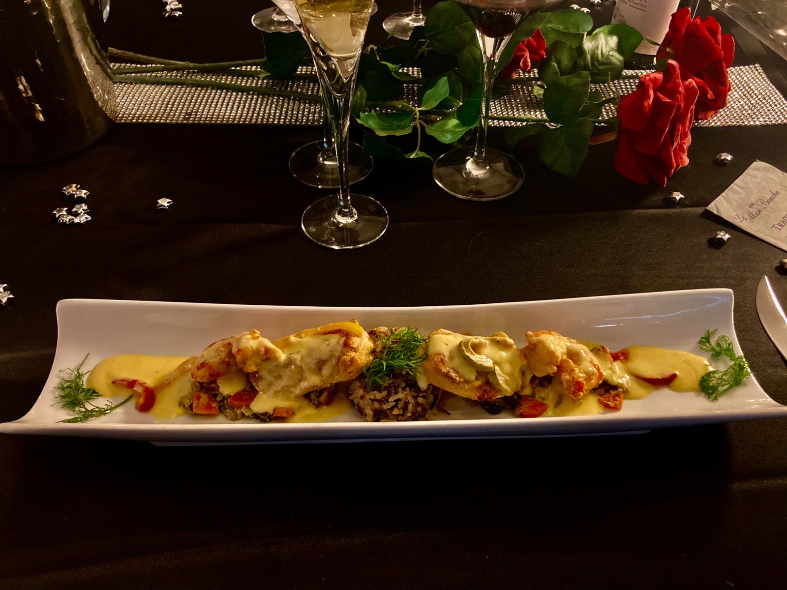 Gambas et lotte façon Thai Panang ,riz basmati