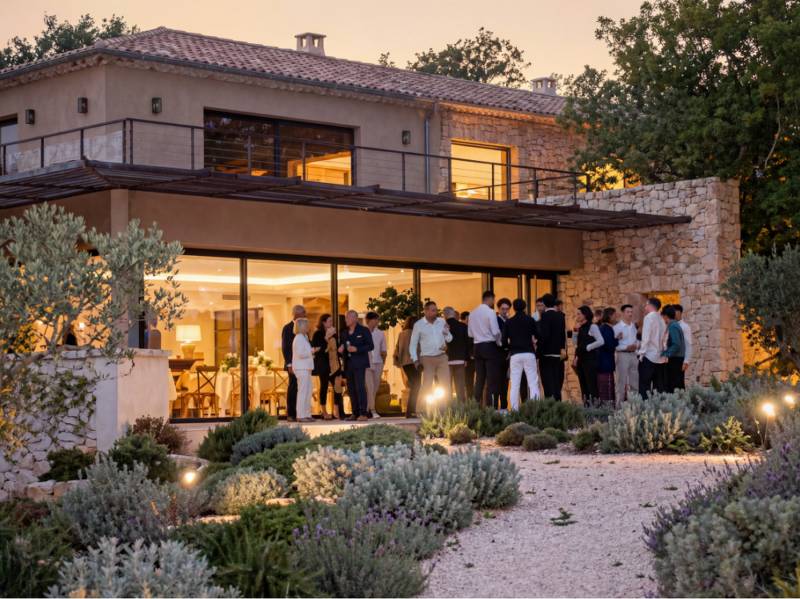 Cocktail en soirée au Château Bois d'Arlène à Sarrians : domaine viticole biologique pour mariages et réceptions en Provence au pied des Dentelles de Montmirail 