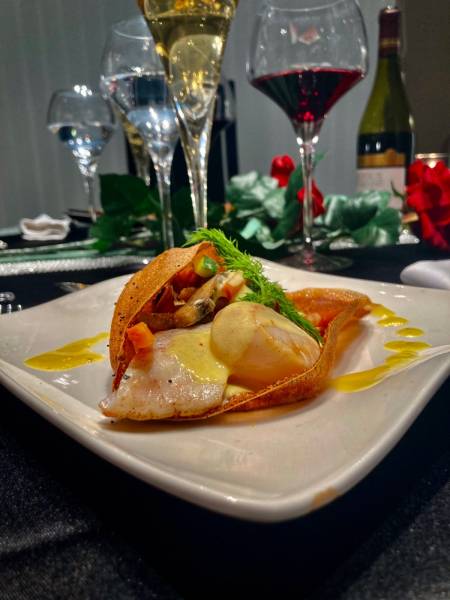 Cassolette de Saint Jacques barbus de moules et petits légumes